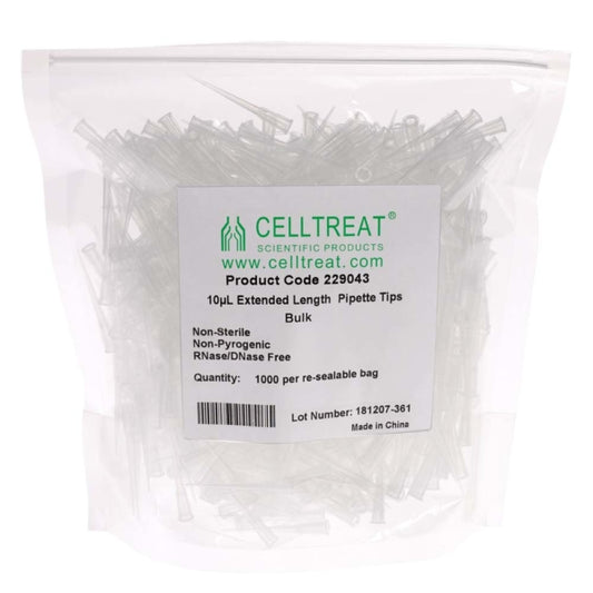 Celltreat 10µL Pipette Tips, Bulk Packed, Non-sterile, 5,000 Tips (1000/Re-sealable Bag)